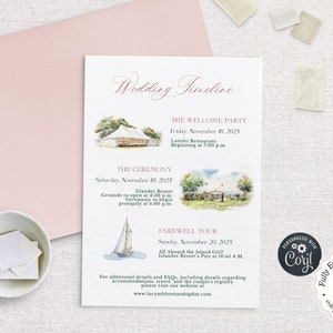 Plantilla de itinerario de fin de semana de boda, Plantilla de línea de tiempo de boda DIY totalmente editable, Plantilla de itinerario de boda con +200 ilustraciones en acuarela