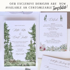 Forest Wedding Invitation | Printable Wedding Invitation Set | Outdoor Wedding Invite | Whimsical Wedding | Pine Trees | Editable Printable