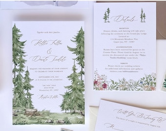 Forest Wedding Invitation | Printable Wedding Invitation Set | Outdoor Wedding Invite | Whimsical Wedding | Pine Trees | Editable Printable