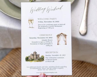 Editable Wedding Timeline Template, Watercolor Illustrations Order Events (Digital Download)