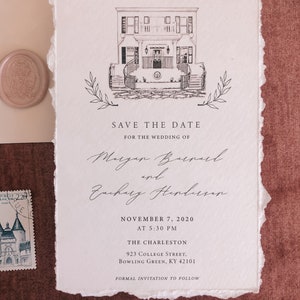 Venue illustration Save The Date, Wedding Venue Save the Date Illustration, Wedding Save The Date Cards, Deckle Edge Save The Date Venue image 3