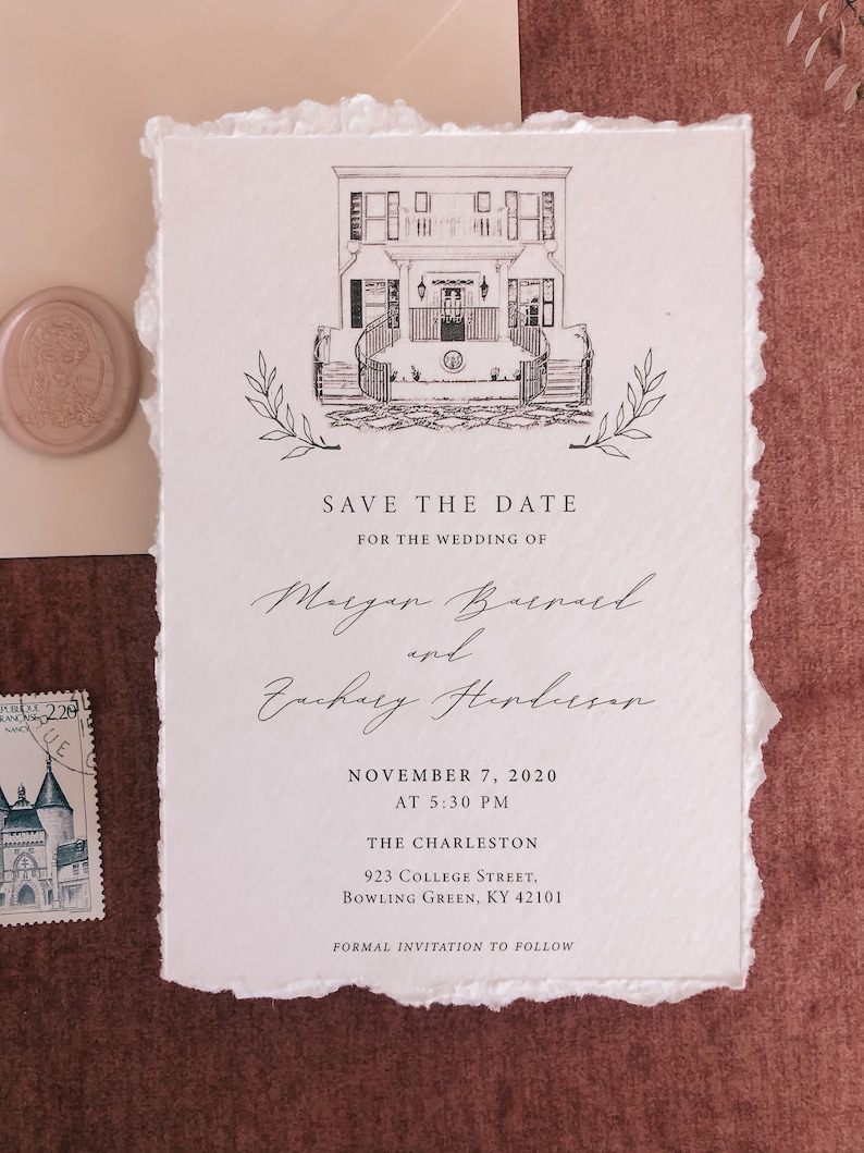 Venue illustration Save The Date, Wedding Venue Save the Date Illustration, Wedding Save The Date Cards, Deckle Edge Save The Date Venue image 3