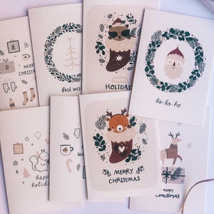 Cartes de voeux de Noël, Cartes de Noël, Cartes de Noël illustrées, Jeu de cartes de Noël pour les fêtes, Jeu de cartes de voeux de Noël aquarelle