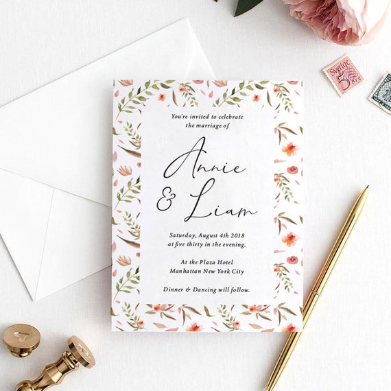 greenery wedding invitation template watercolor wedding etsy watercolor wedding invitation templates