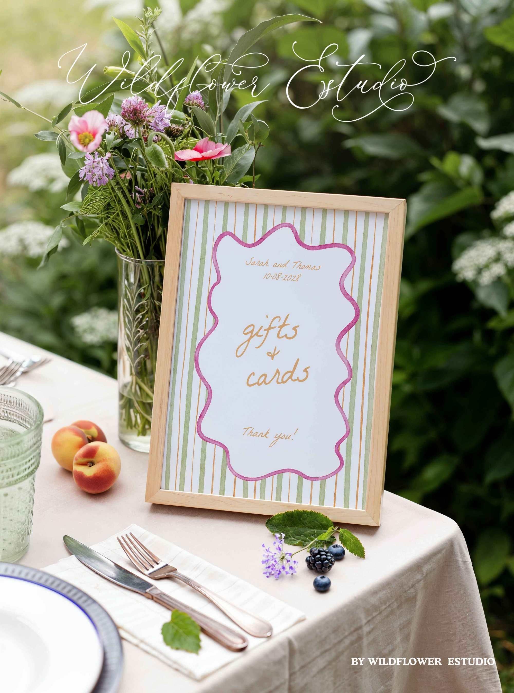Cards and Gifts Sign Template for Wedding, GIFT TABLE SIGN, Wave ...