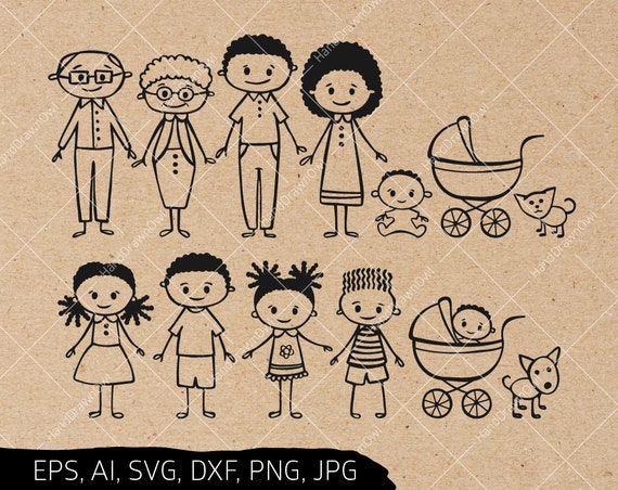 Download African American Stick Family SVG file Stick people svg | Etsy