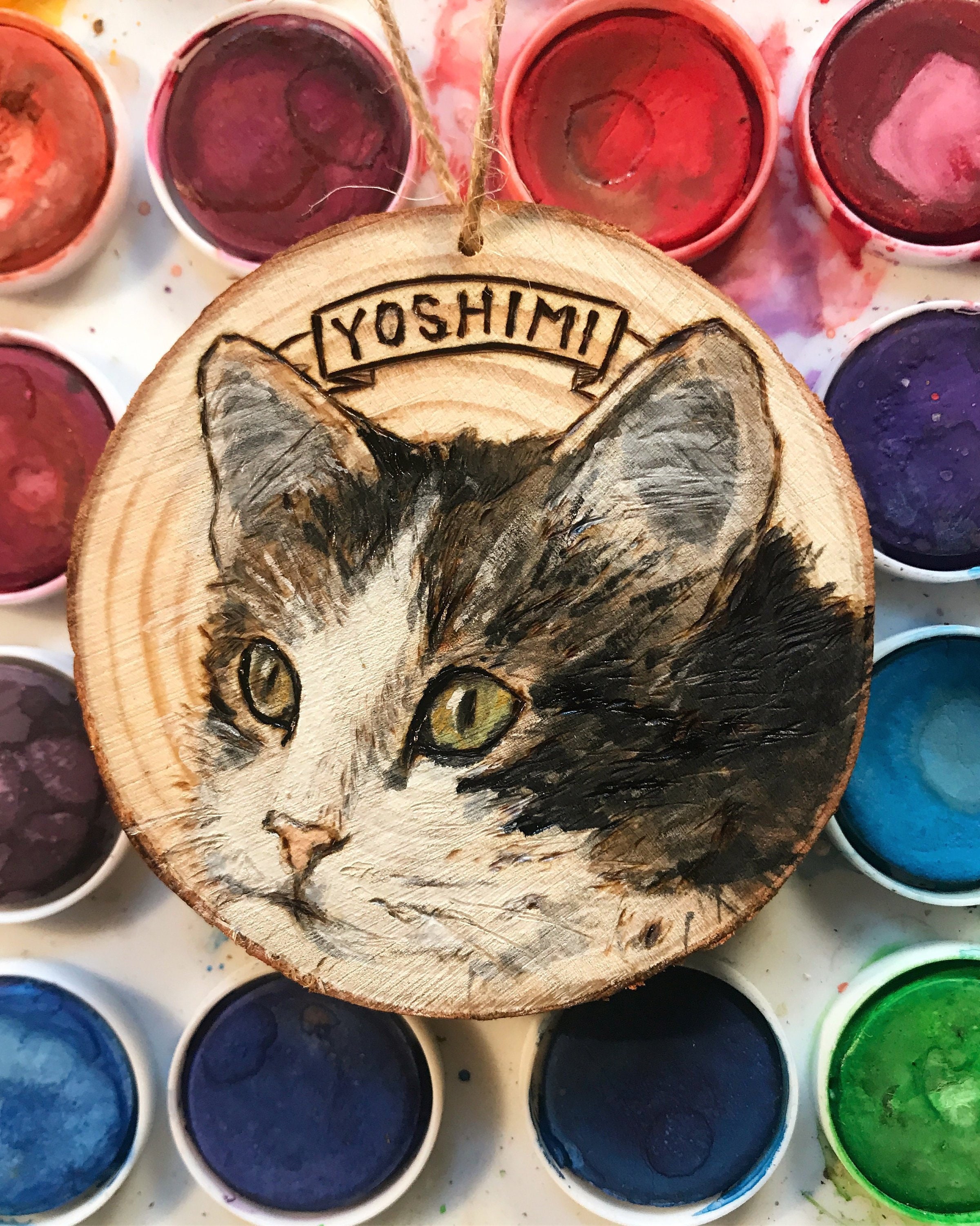 Custom Pet Wood Burning Ornament Cat Portrait Animal Painted Etsy