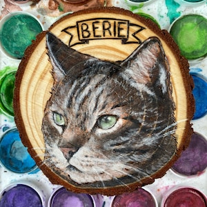 Custom Pet Wood Burning Ornament Cat Portrait Animal Painted Christmas Gift Pet Lover Mom Dad Best Friend Dog Personalized Pyrography Art