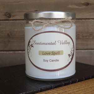 Love Spell Soy Candle, Handmade Soy Candle, Scented Soy Candle, Natural Soy Candle, Gift for Her, Gift for Him, Valentine&#39;s Day Gift