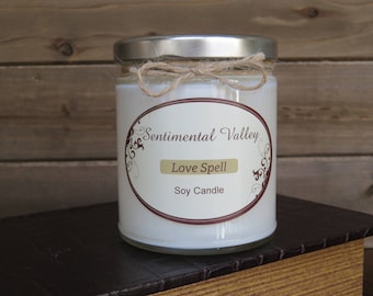 Love Spell Soy Candle, Handmade Soy Candle, Scented Soy Candle, Natural Soy Candle, Gift for Her, Gift for Him, Valentine's Day Gift
