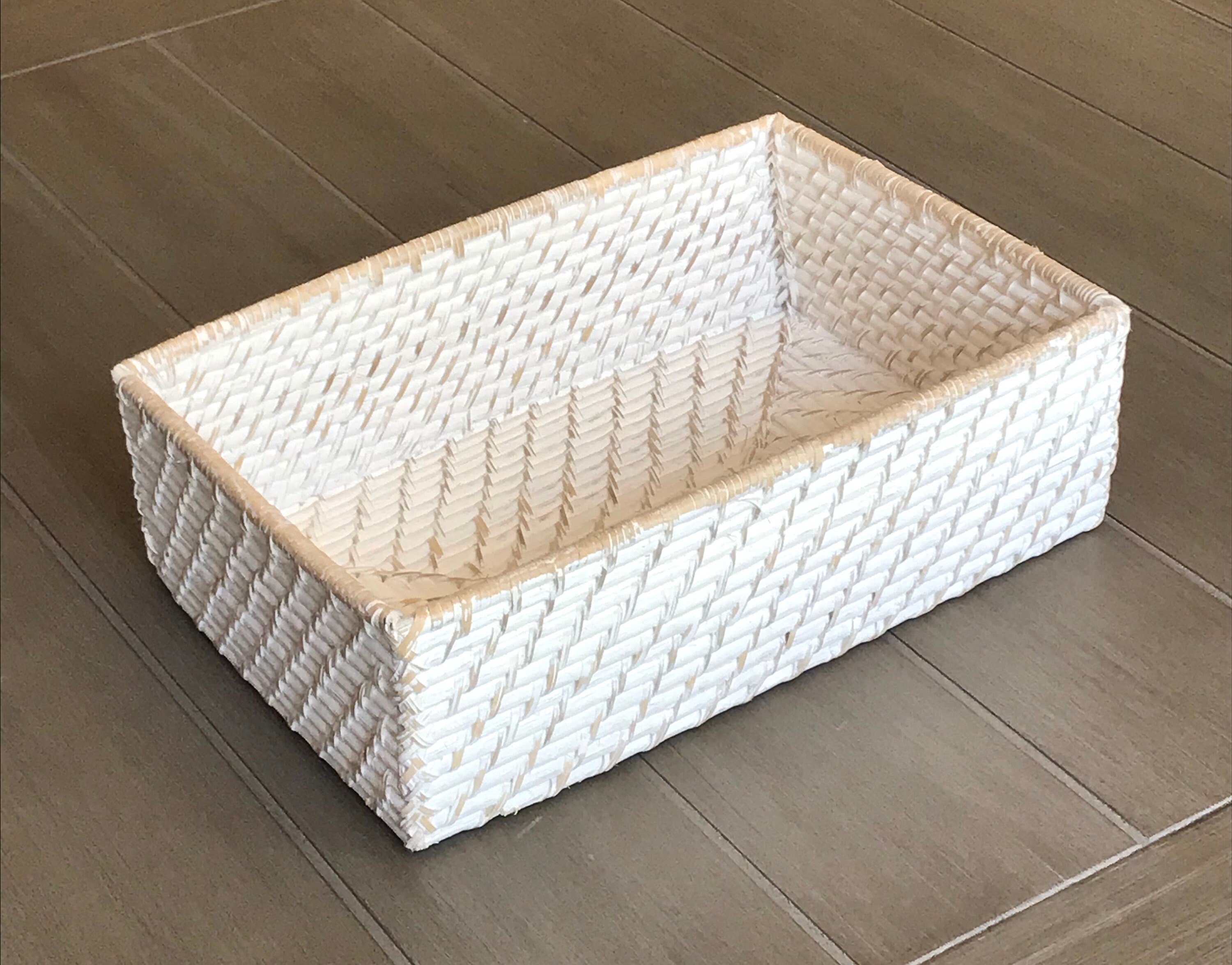 Whitewash Rattan Basket Whitewash Tray Whitewash Decor Etsy