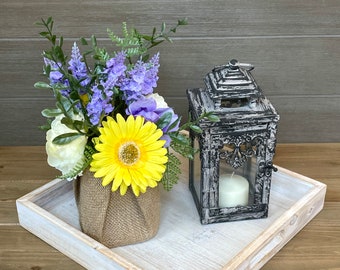 Burlap Wrapped Flower Arrangement, Lavender Flowers, Peonies, Rustic Farmhouse Centerpiece, Artificial Flower Arrangement, Summer Decor