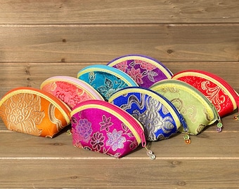 Embroidered Floral Zipper Mini Pouch Set, Party Favor Bags, Jewelry Pouch, Coin Purse, Cash Gift Bag, Lipstick Pouch, Set of 8
