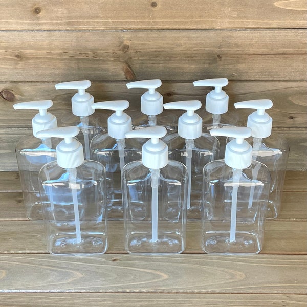 10-Pack Plastic Bottles, 8oz Clear Plastic Bottles, Plastic Bottles with Pump, Oblong Plastic Bottles, Soap Bottles, Hand Sanitizer Bottles