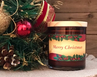 Merry Christmas Soy Candle, Merry Christmas Candle, Christmas Gift, Christmas Candle, Christmas Tree Candle, Holiday Candle, Holiday Gift