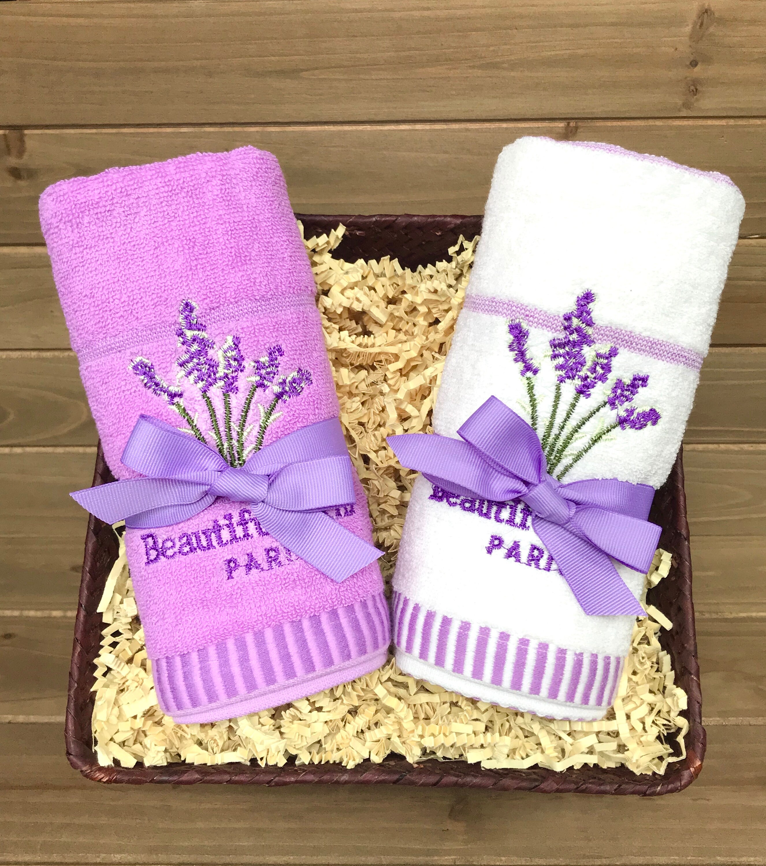 Lavender Towel Gift Basket Lavender Towels Hand Towels Gift Etsy