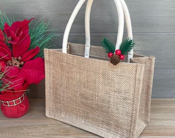 10-Pack Christmas Burlap Bags, Christmas Gift Bags, Christmas Favor Bags, Mini Burlap Totes, Christmas Treat Bags, Holiday Gift Bags