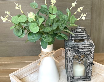 Eucalyptus in White Vase, Artificial Eucalyptus Arrangement, Table Centerpiece, Greenery in White Vase, Wedding Centerpiece, Rustic Decor