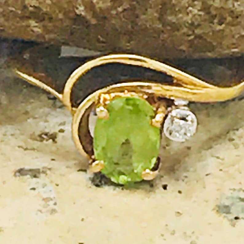 Gifts for WIfe Gifts for Her Lime Green Gemstone Christmas GIfts for Mom August Birthstone Peridot and Diamond 14K Yellow Gold Ring