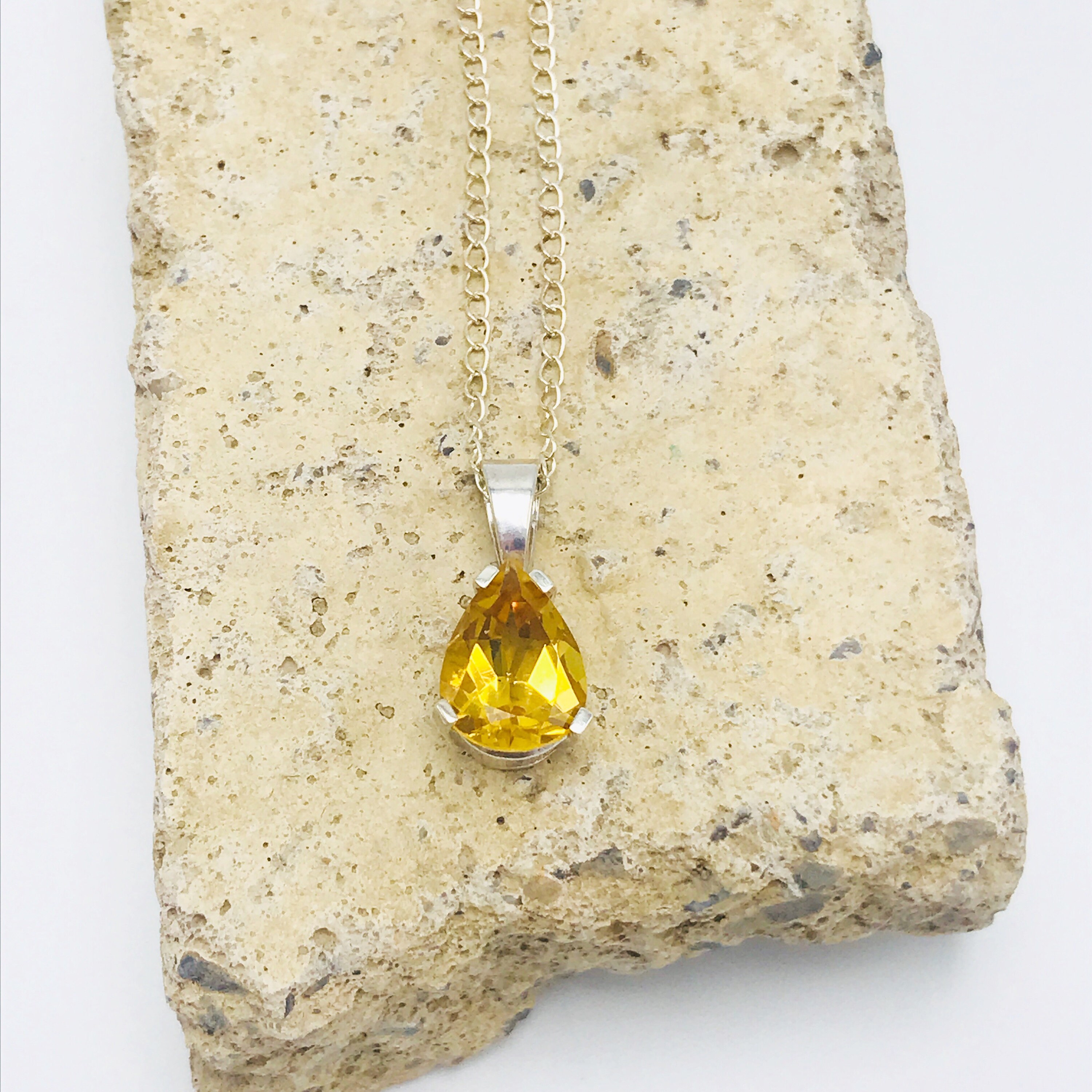 Golden Yellow Citrine Pendant Sterling Silver Pear Etsy