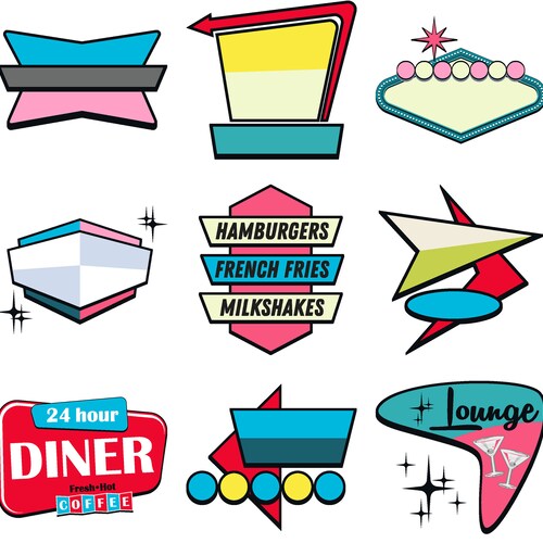 1950s Diner Motel and Lounge Signs SVG Bundle 20 Fully - Etsy