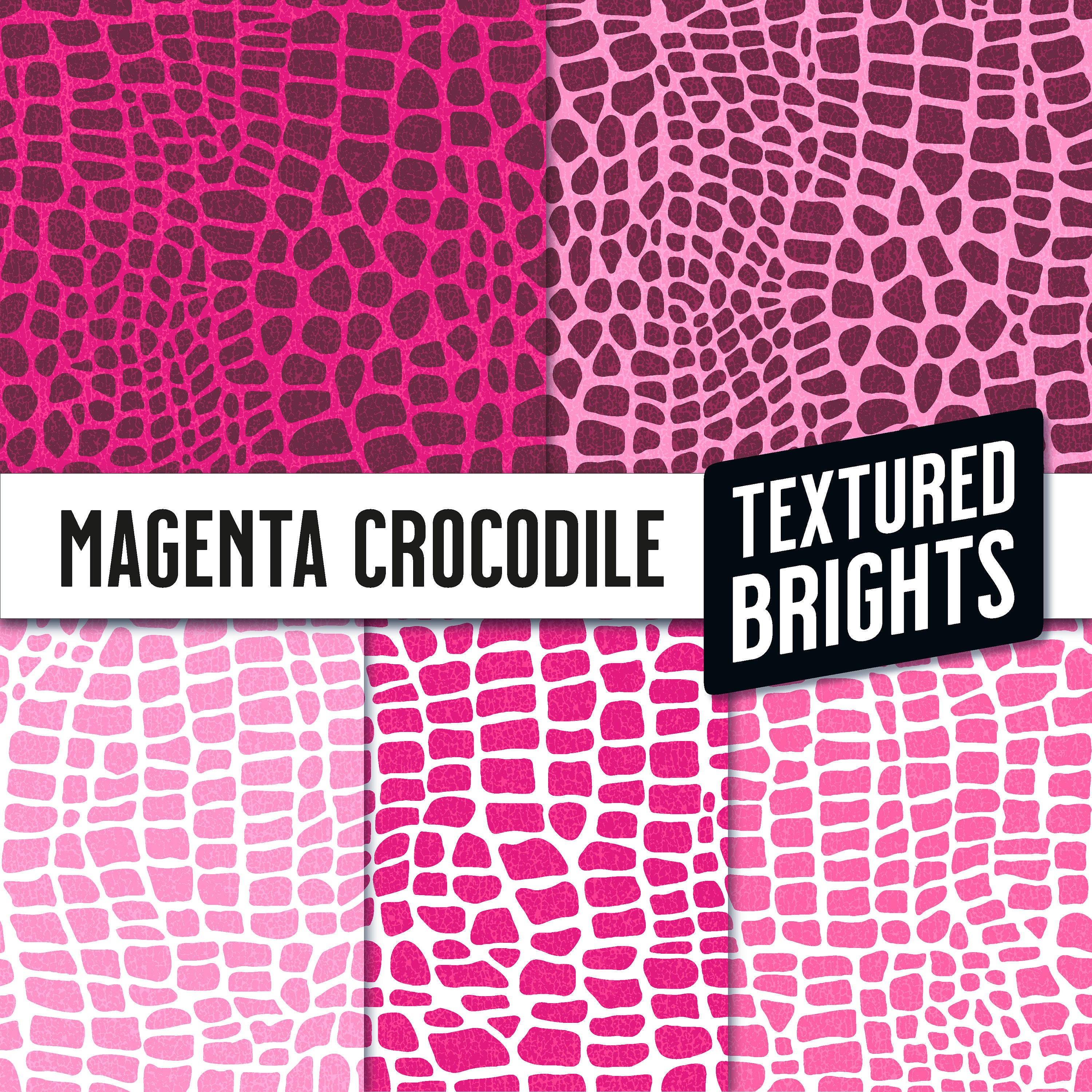 Magenta Pink Crocodile Print 5 Seamless Repeat Patterns 