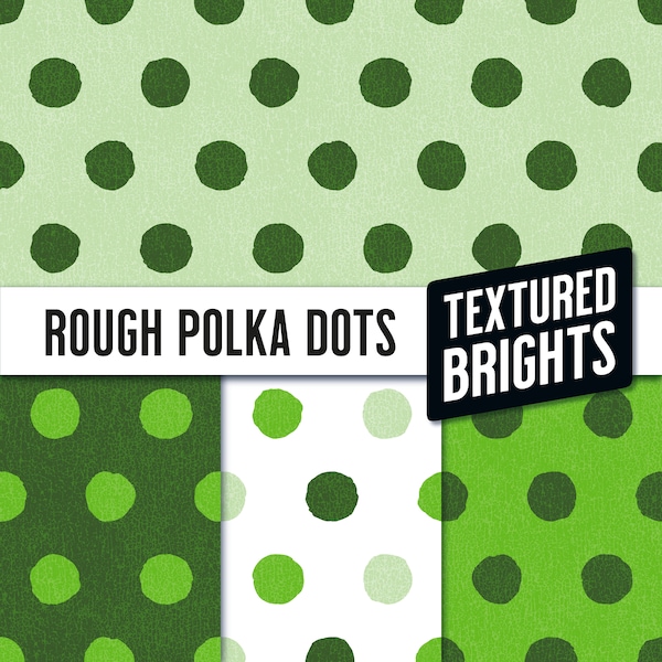 Rough Green Polka Dots - 4 Seamless Repeat Patterns - Textured Brights - Optimized for Print