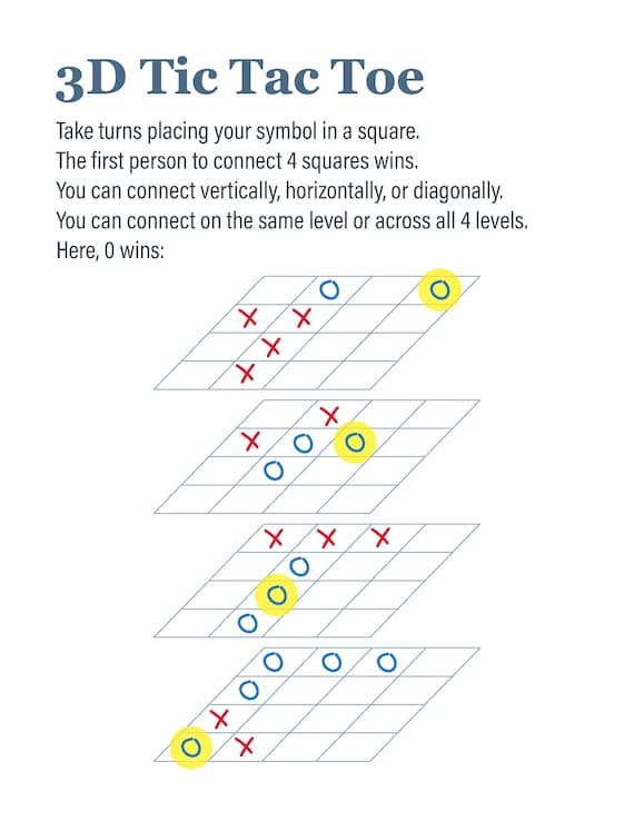 3D Tic Tac Toe Multi-level Strategy Game Printable 2 