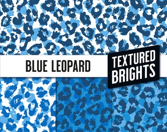 Blue Leopard Print - 4 Seamless Repeat Patterns - Textured Brights Collection - Optimized for Print