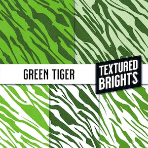 Green Tiger Print - 5 Seamless Repeat Patterns - Textured Brights Collection - Optimized for Print
