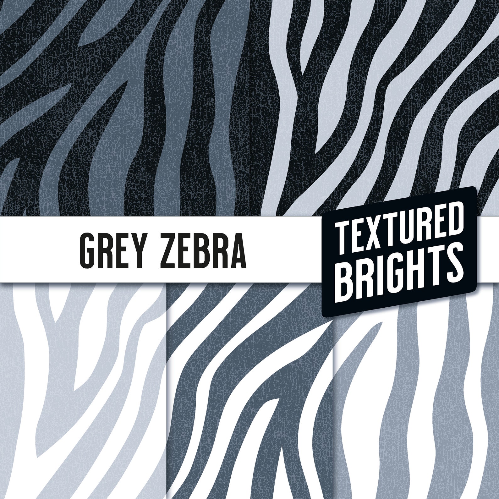 Grey Zebra Stripes Print 5 Seamless Repeat Patterns Textured Brights