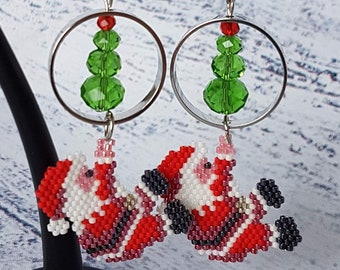 Santa Claus Earrings Seed Bead  Christmas Earrings Holiday Jewelry