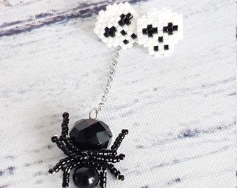 spooky halloween earrings, skull and spider jewelry for halloween