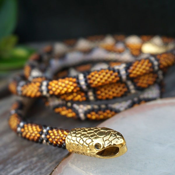 gold snake bracelet / animal print / ouroboros women jewelry / snake head bracelet