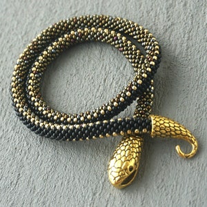 Snake Necklace Beaded Brown Gold Python / - Etsy
