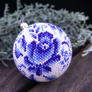 christmas ornaments  /blue white gzhel christmas ball / Christmas home decor decorated painting with blue and white pattern - Gzhel