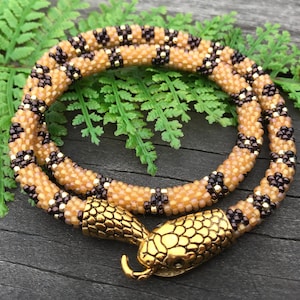 Gold snake necklace - snake choker - crochet necklace