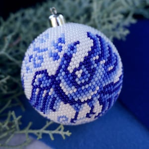 christmas ornaments  /blue white gzhel christmas ball / Christmas home decor decorated painting with blue and white pattern - Gzhel