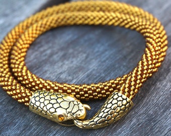 Gold snake necklace - ouroboros wrap bracelet