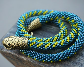 Green snake bracelet /   beaded snake / Green Snake Necklace