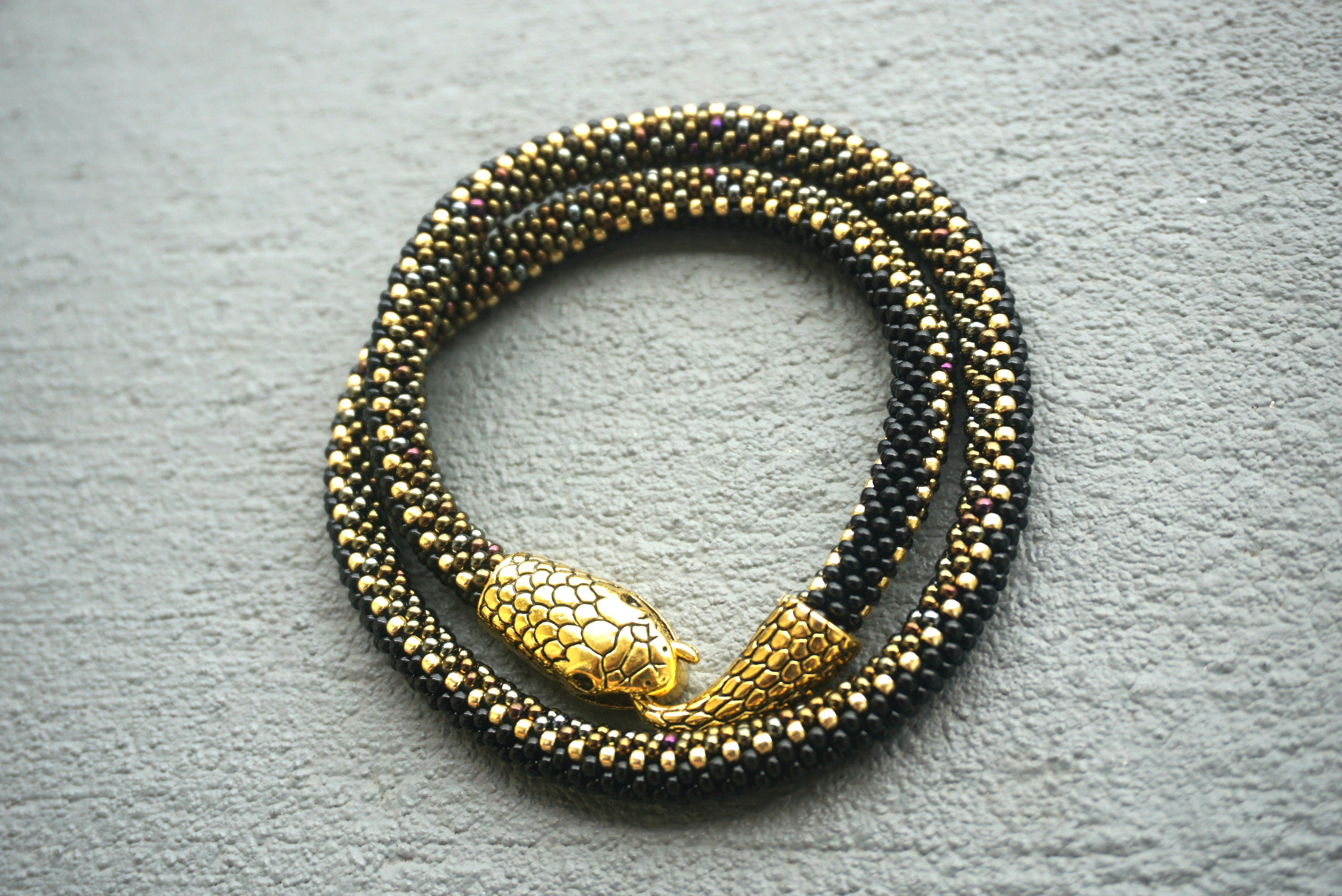 Snake Necklace Beaded Brown Gold Python / - Etsy