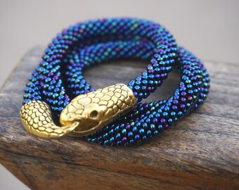 Beaded Snake Bracelet: Czech Beads Serpent Jewelry