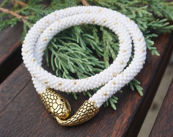 collier serpent blanc et or / bracelet blanc pour femme