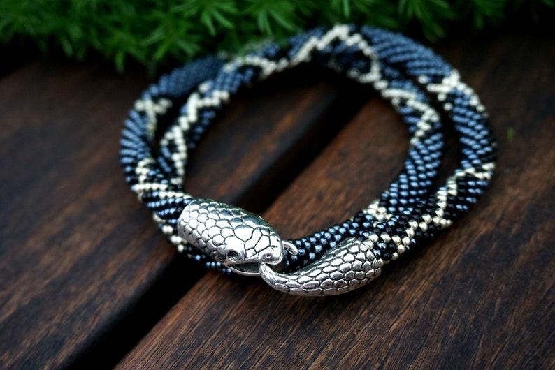 Black snake necklace / reptile necklace / men's black | Etsy