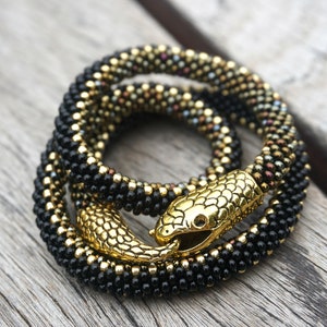 Snake Necklace Beaded Brown Gold Python / - Etsy