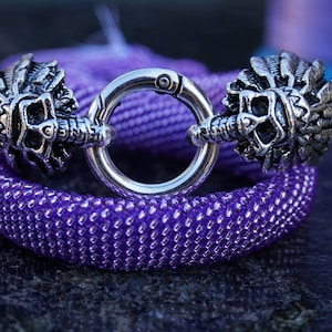 Skull men&#39;s bracelet /  Men&#39;s Stainless Steel /  Purple bracelet /   Horror skull
