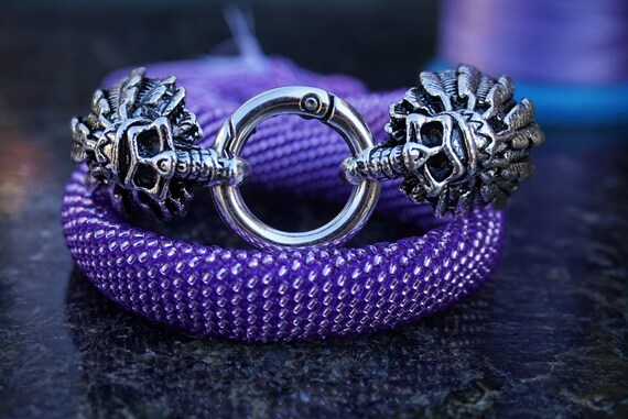 Handmade Purple Skull Bracelet: Gothic Czech Bead Men's Jewelry