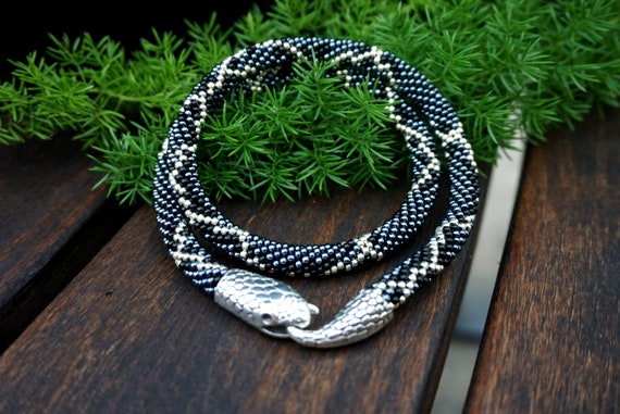 Black Snake Bracelet: Czech Bead Serpent Jewelry