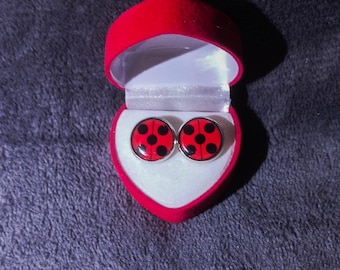 Ladybug earrings, logo engraving + first name optional