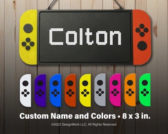 Personalized gamer name sign for door, wall or shelf (8in x 3in) | Custom gaming gift for kids | door hanger sign | game room decor gamertag